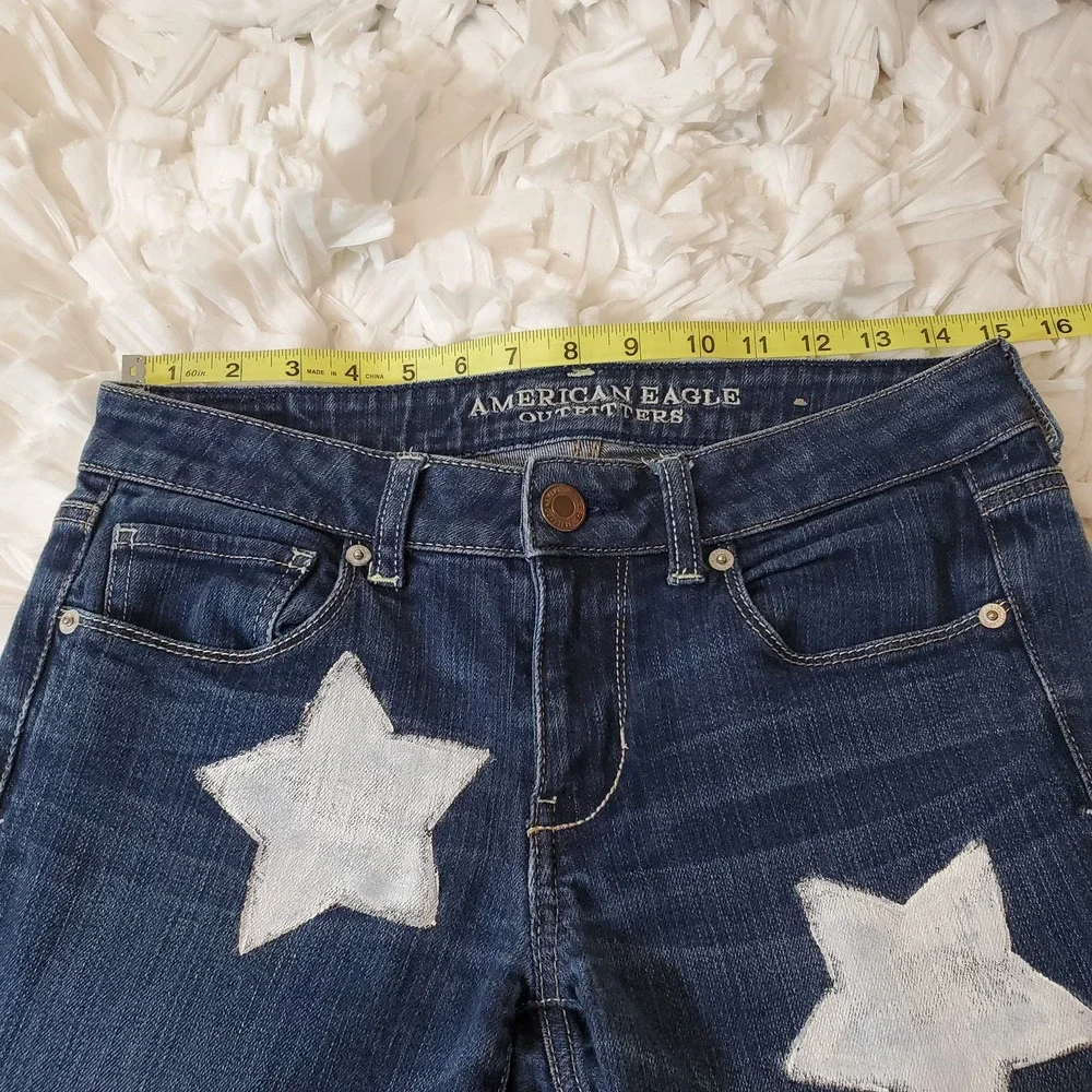 American Eagle | Star Graphic Jeans Skinny Stretch Frayed Hem Women's Size 6 - Picture 13 of 16